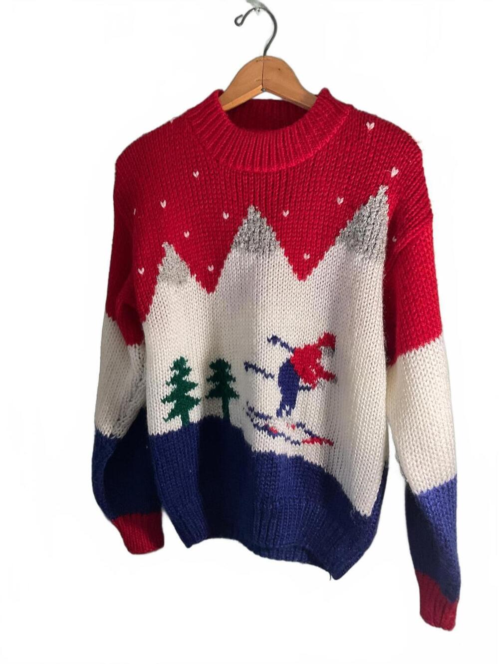 Vintage Evian Ii Knitted By Hand Winter Ski Sweater Size Small